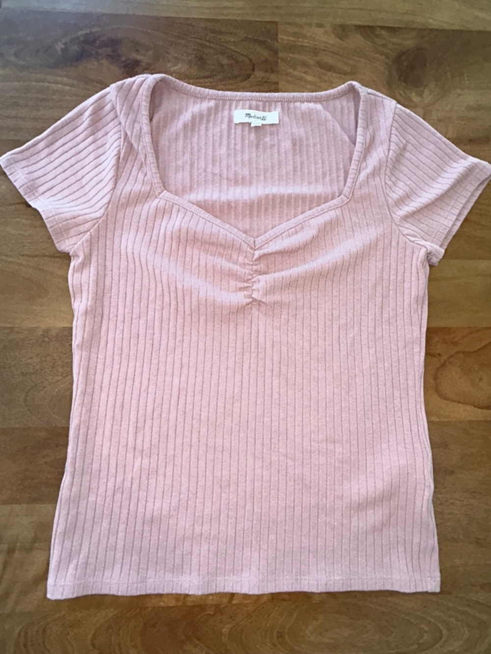 Madewell Ribbed Tee in Light Pink with Cinched Bust - Size Small